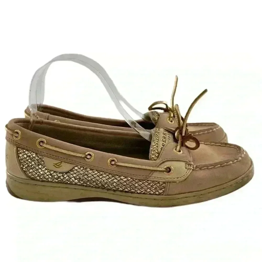 Sperry topsider flats 8.5 leather boat shoes gold glitter mermaidcore preppy